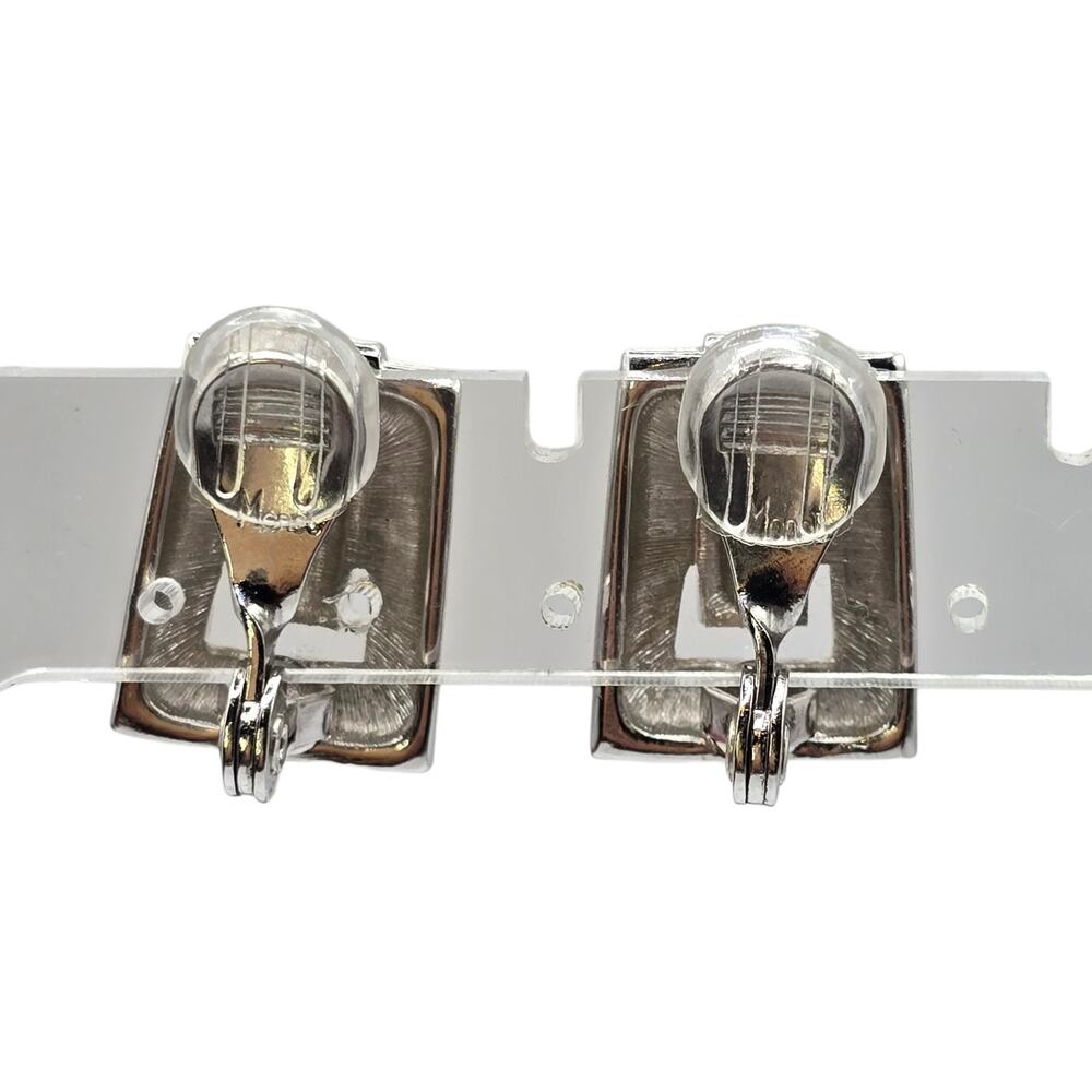 Earrings Monet Geometric Mid Century Modern Design Clip On Silver Tone SKU 3110 - Picture 6 of 8